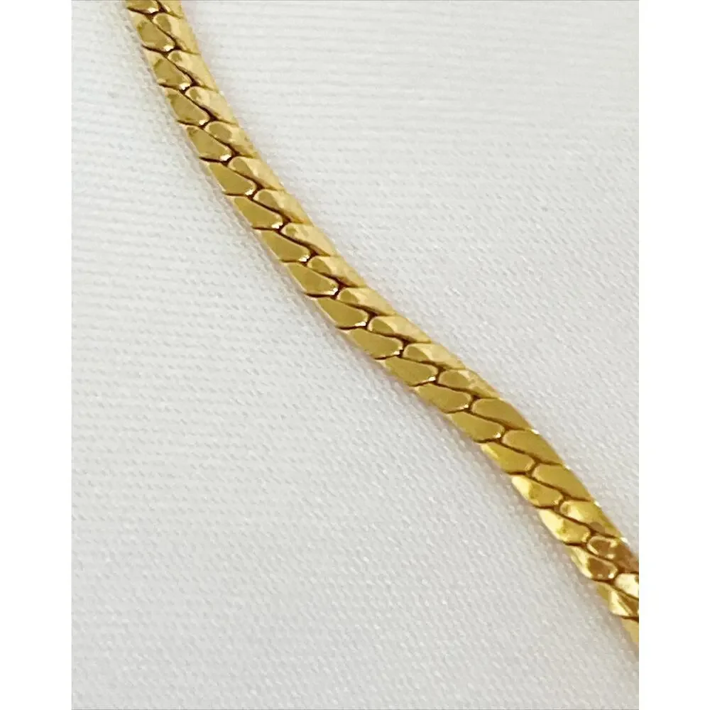 VINTAGE Rose Gold Circle Necklace w Crystal Embedded Details Herringbone Chain
